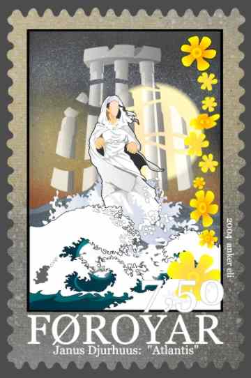 Faroe Islands postage stamp featuring Atlantis. Art by Anker El Petersen.