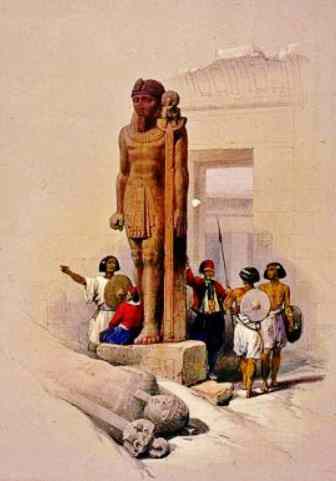 El Seboua statue by David Roberts, 1838.
