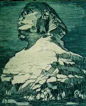 The Sphinx looms huge in the night - Illustration from the 1924 edition by Geo Colucci