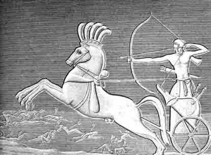 Seti drives his chariot over his foes.
